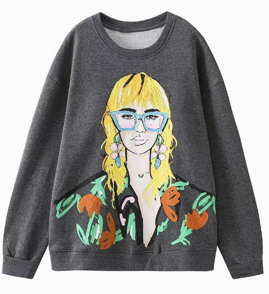Women's Casual Loose Pattern Printed T-shirt Sweaters