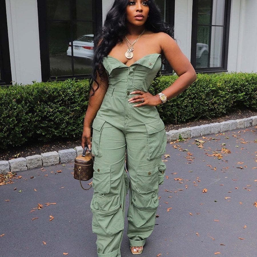 Sexy Single-breasted Bandeau High Waist One-piece Jeans