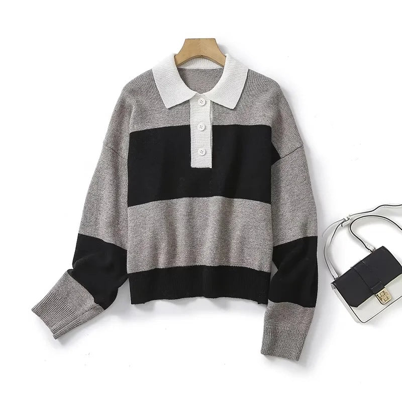 Women's Spring Loose Collar Colored Pullover For Knitwear