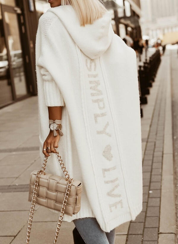 Women's Spring Lapel Hooded Long Wool Loose Sweaters