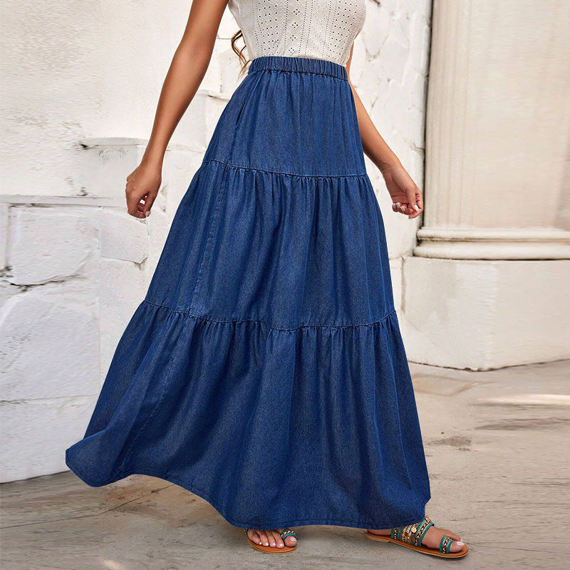 Women's Large Denim Casual Long Source Skirts