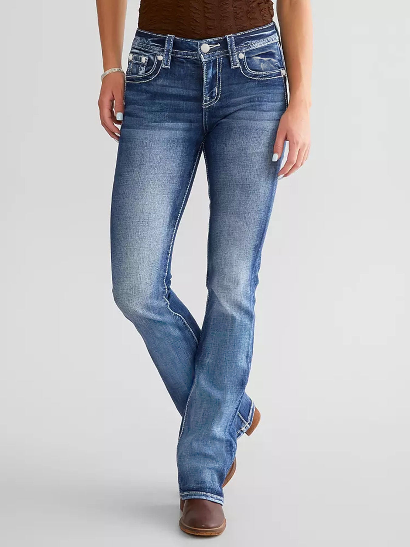 Women's Slim Fit Embroidered Denim Trousers Decorative Jeans