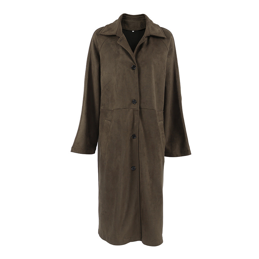 Women's Long Suede Casual Retro Brown Sleeve Coats