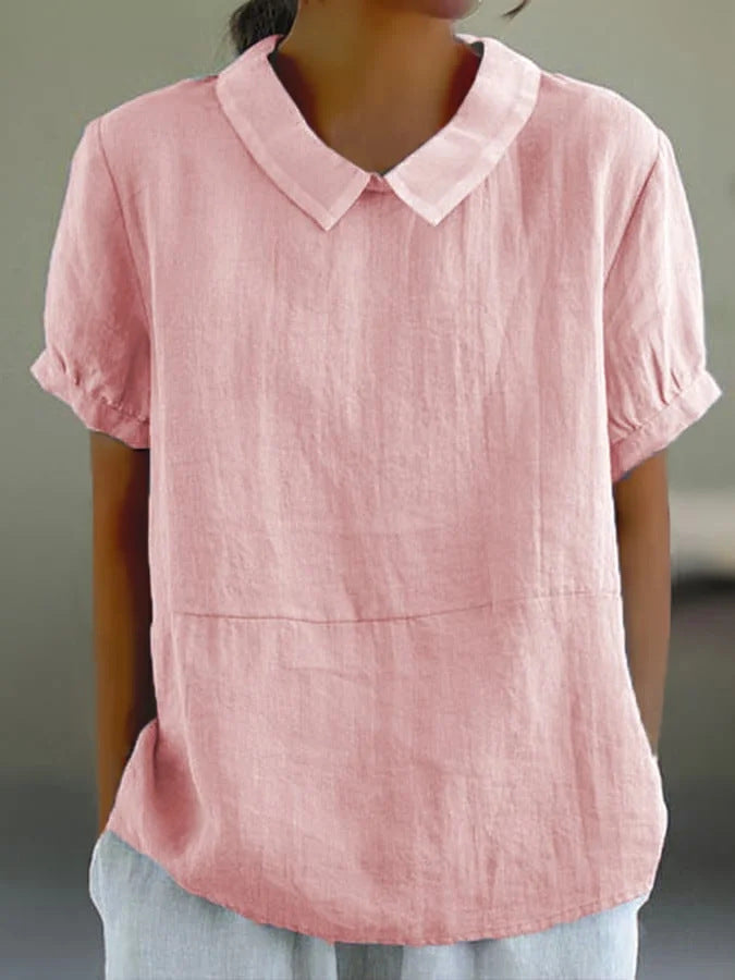 Women's Loose Lapels Shirt Sleeve Cotton Shorts