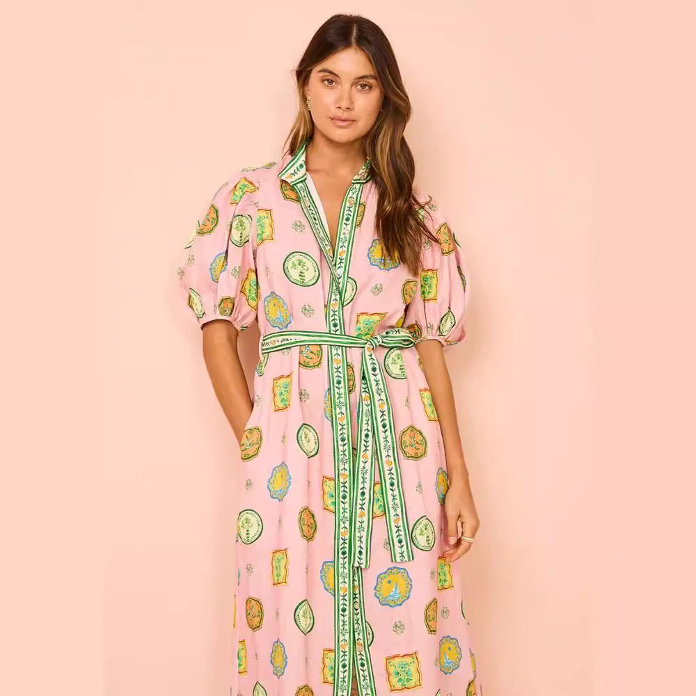 Iti Lantern Sleeve Casual Fashion Linen Dresses