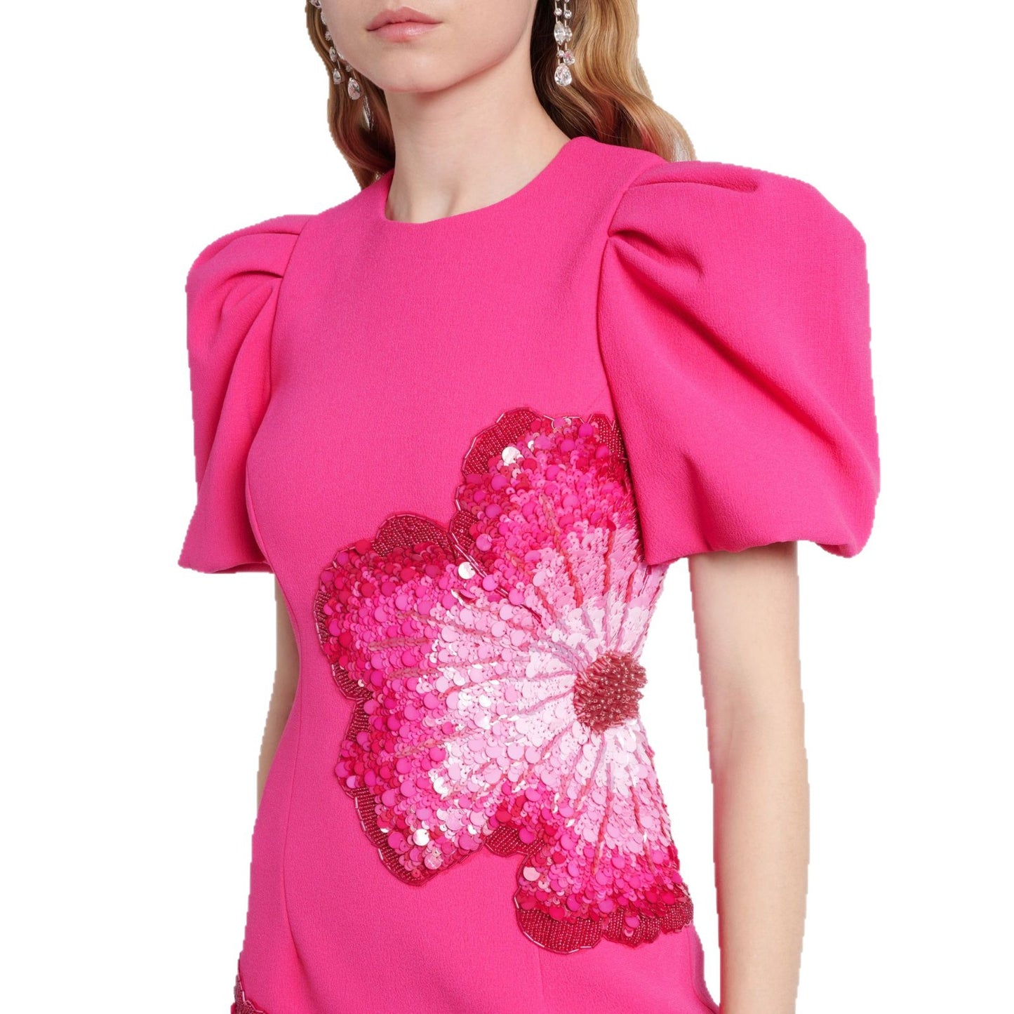 Fashion Bead Sequined Three-dimensional Flower Short-sleeved Dress