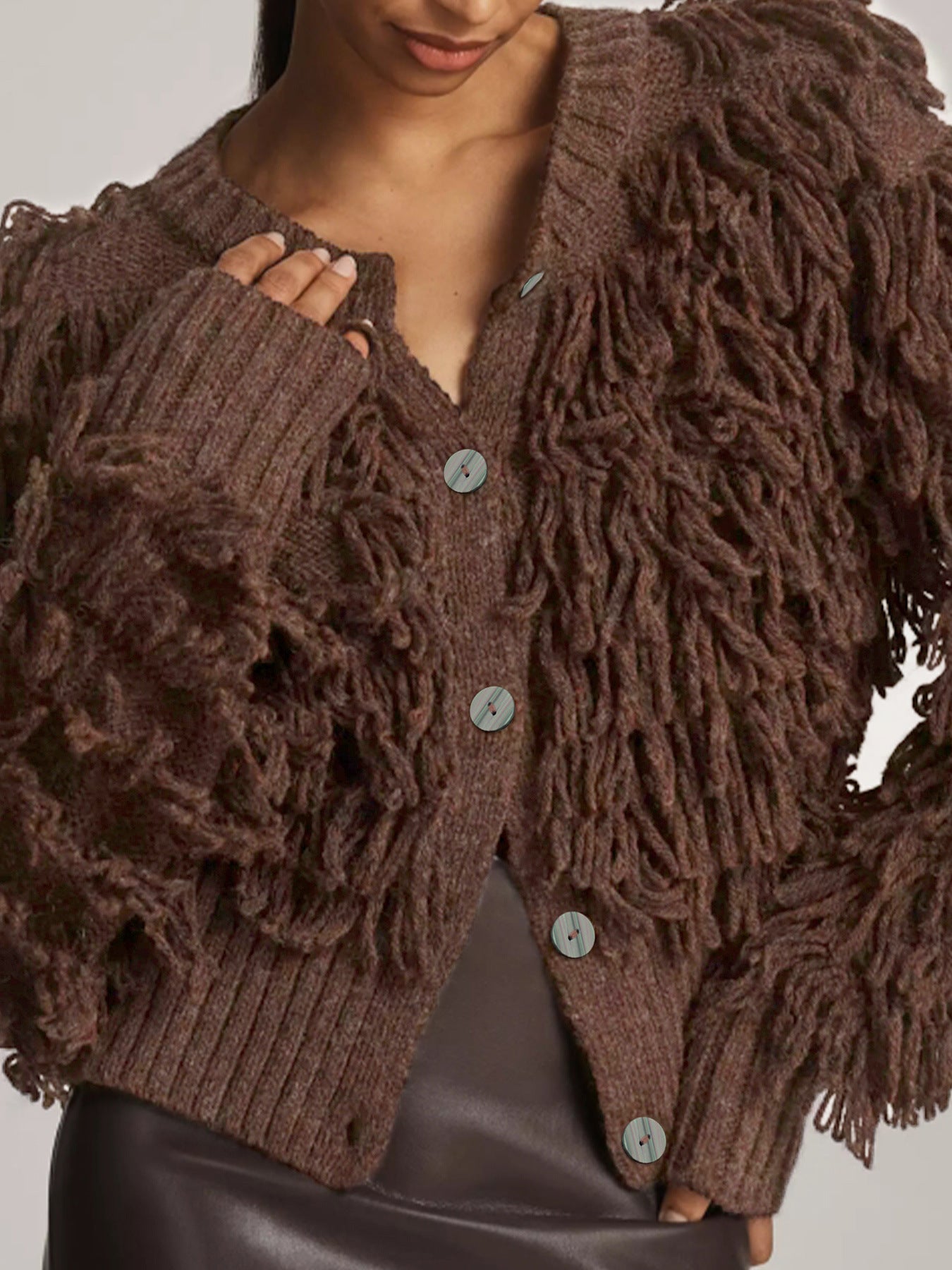 Women's Source Knitted Button Ring Tassel Knitwear