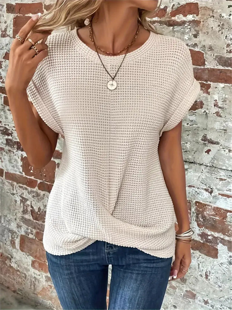 Women's Solid Color Round Neck T-shirt Elegant Blouses