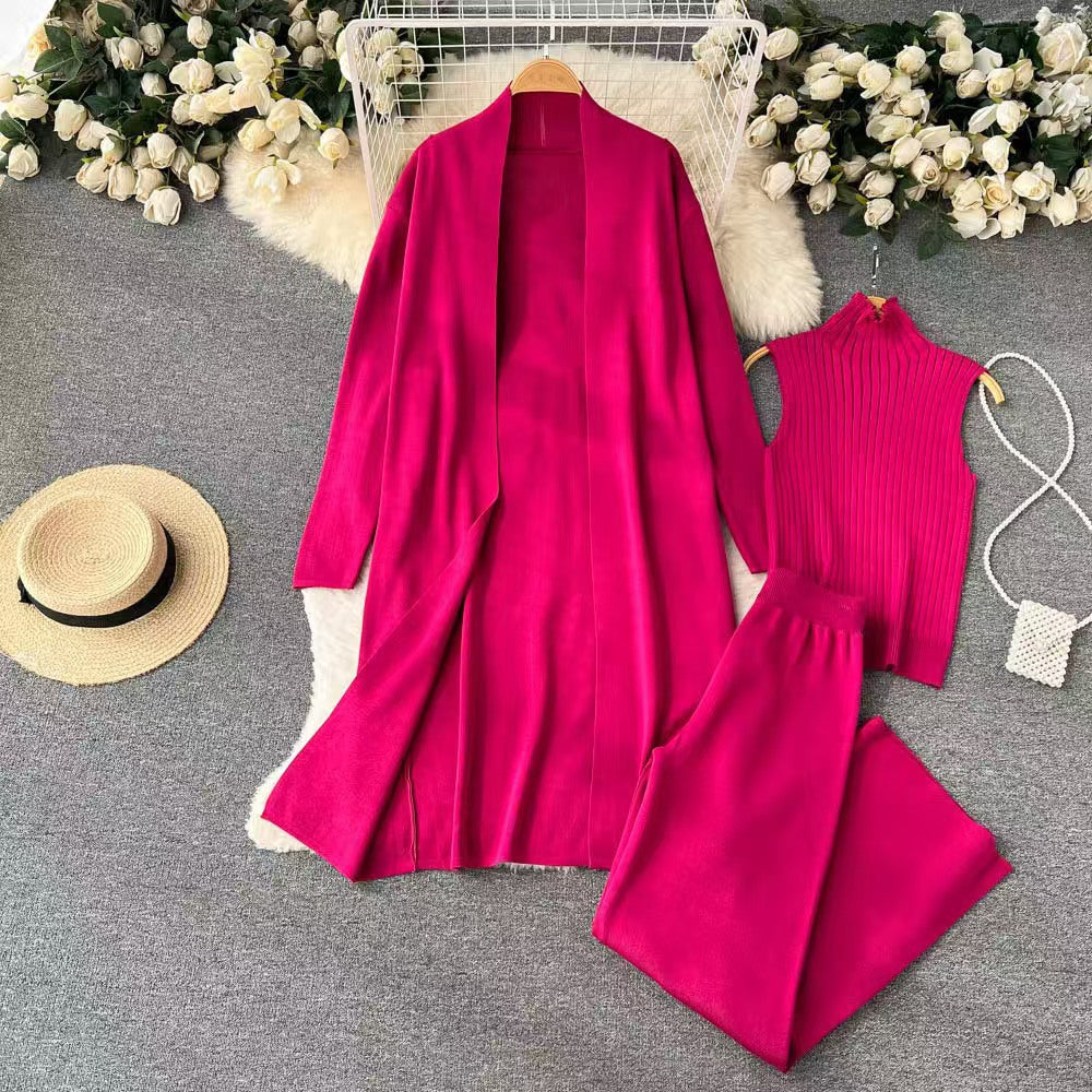 Women's Western Style Solid Color Inverness Collar Bottoming Wide Leg Trousers Sweaters