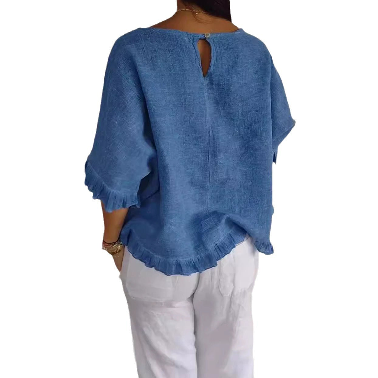 Pure Color Ruffles T-shirt Female Casual Blouses