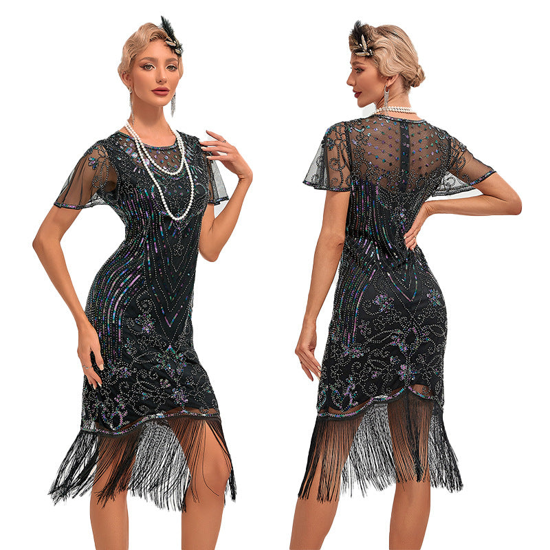 Vintage Sequined Dress Tassel Party Banquet Wedding Dresses
