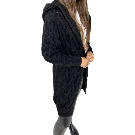 Mid-length Solid Color Twist Hooded Knit Sweaters