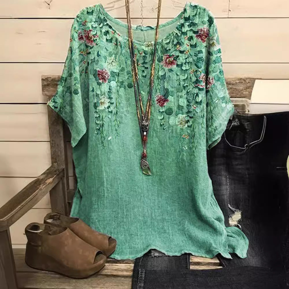 Women's Casual Loose Fashion Sleeve Elements Printed Blouses