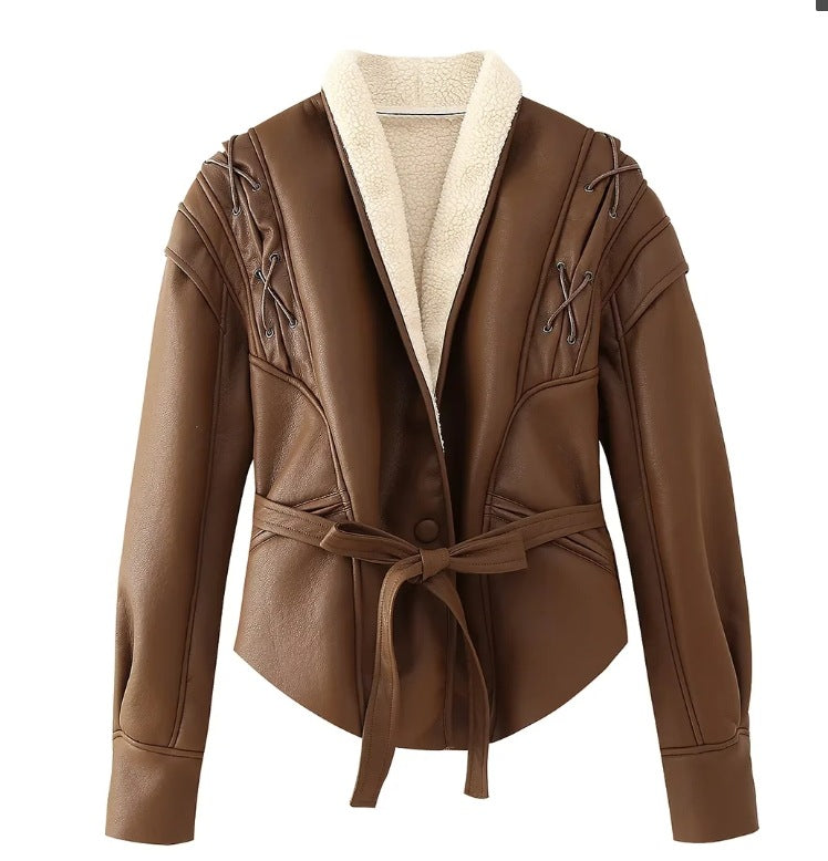 Women's Retro Imitation Leather Quality Soft Sheepskin Jackets