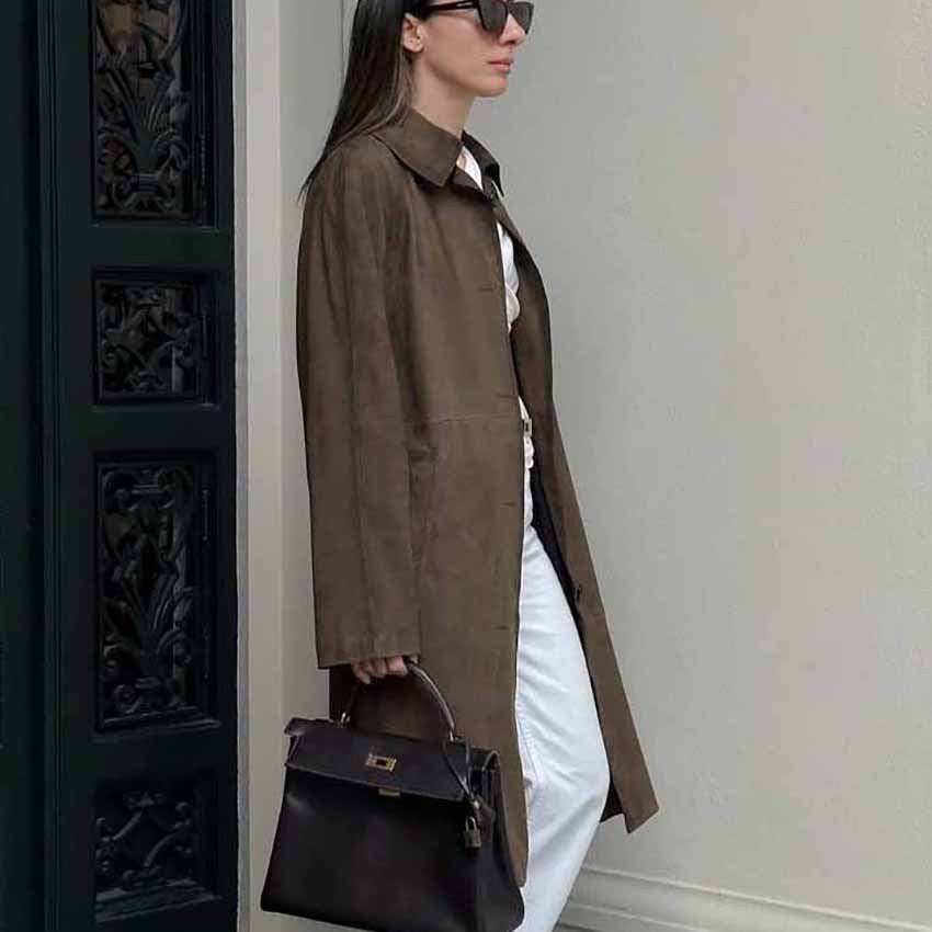 Women's Long Suede Casual Retro Brown Sleeve Coats