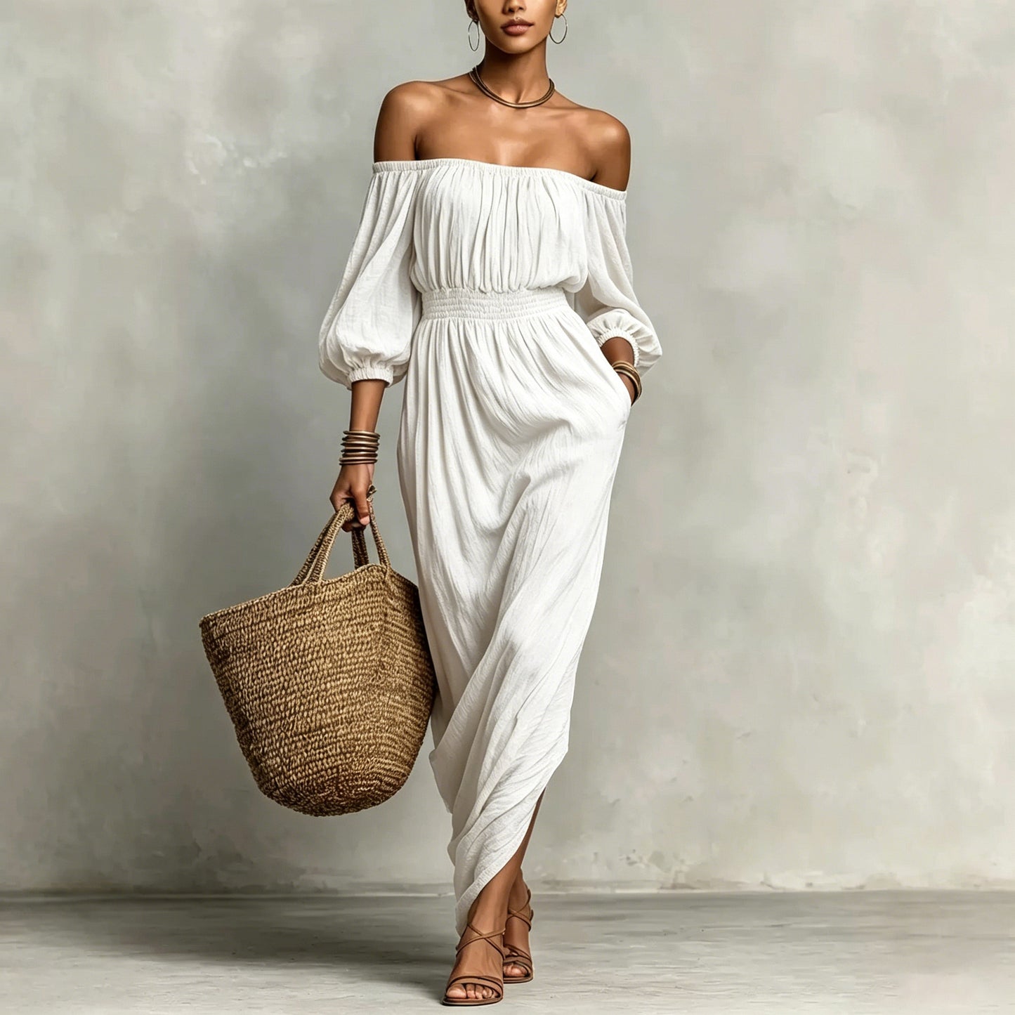 Women's Smocking Solid Color Holiday Casual For Dress