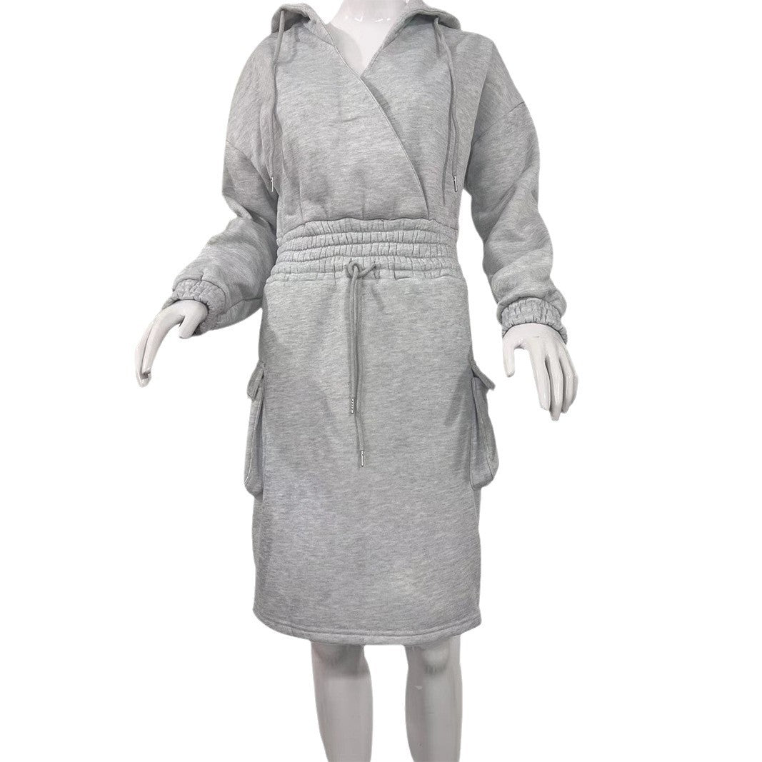 Women's Solid Color Dress Elegant Hooded Drawstring Sweatshirt Dresses