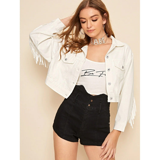 Women's Autumn Fashion Denim Korean Style Tassel Jackets