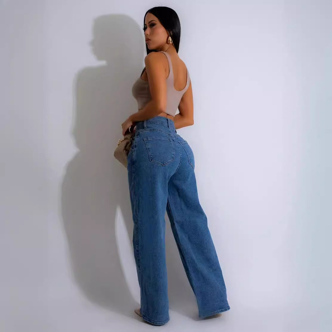Fashion Personalized Stretch Wide Leg Trousers Jeans
