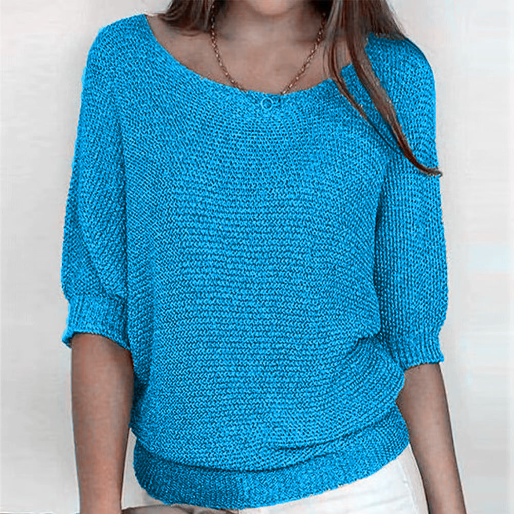 Women's Solid Color Round Neck Temperament Elegant Knitwear