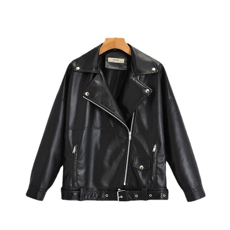 Women's Autumn Washed Leather Lapel Loose Large Jackets