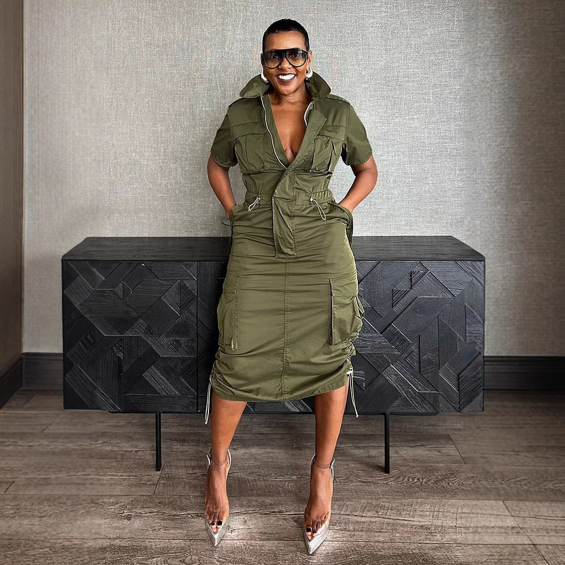 Graceful Comfortable Durable Drawstring Pocket Dress Dresses