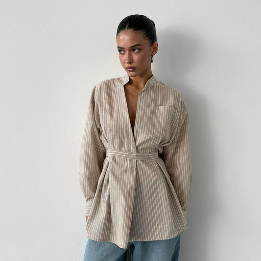 Women's Spring Casual Striped Shirt Lazy Simple Tops