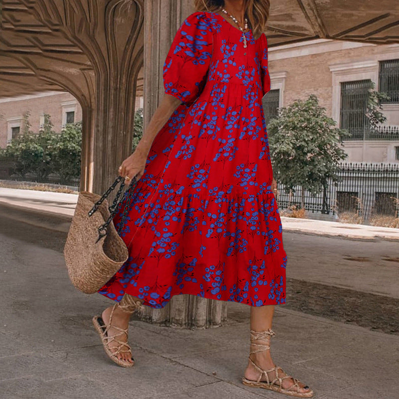 Women's Polka Dot Print Loose Lotus Leaf Dress Dresses