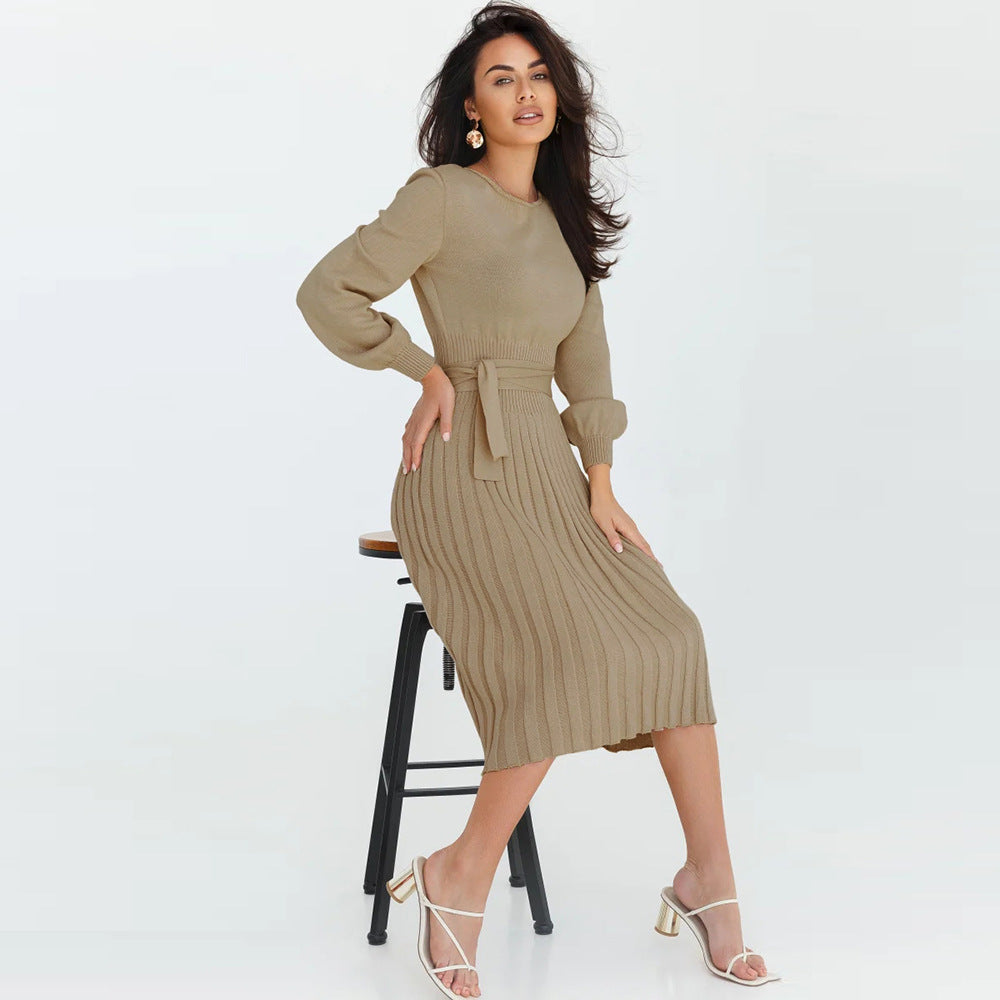Women's Knitted Dress Pleated Mid-length Bottoming Dresses
