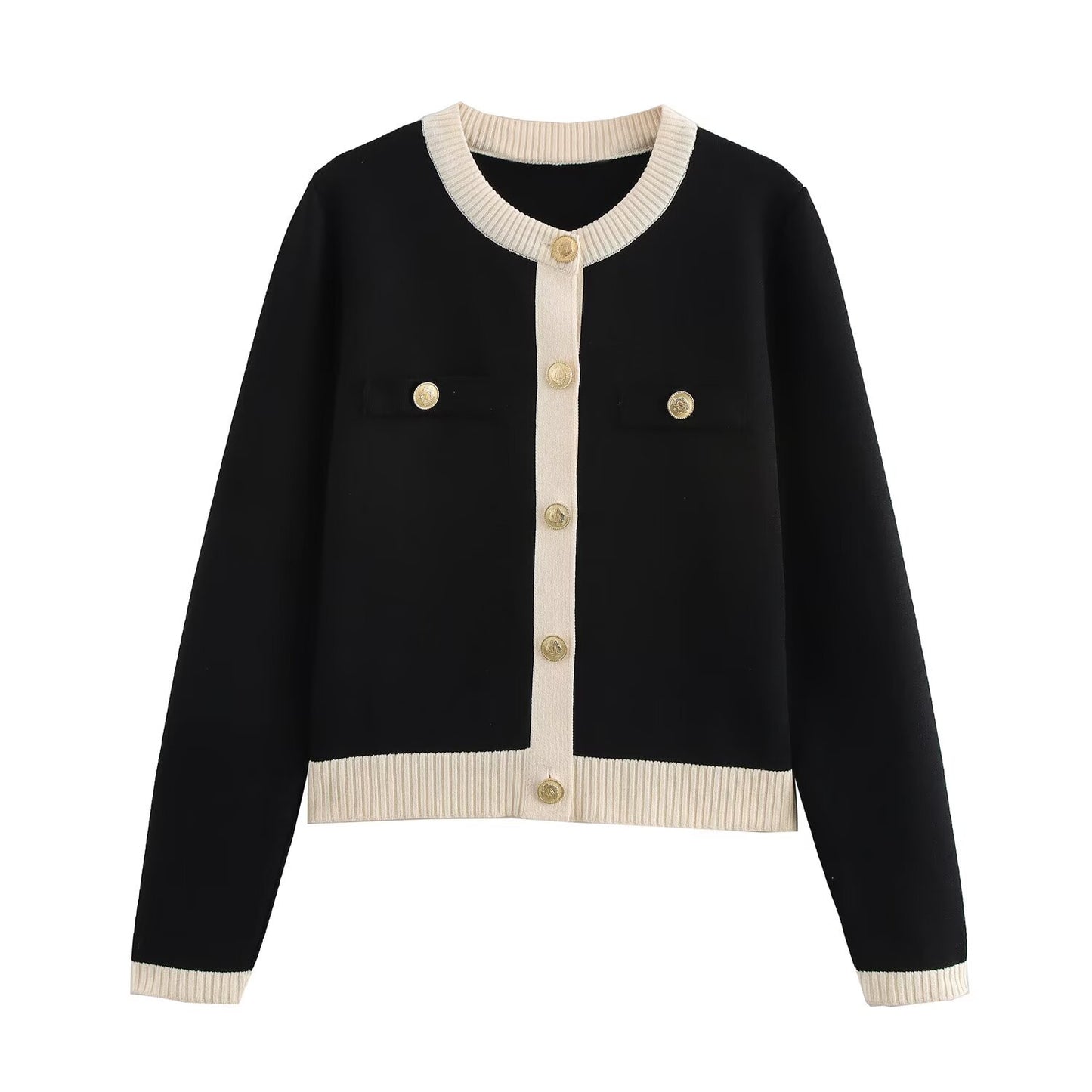 Women's Summer Versatile Contrast Color Gold Breasted Knitwear