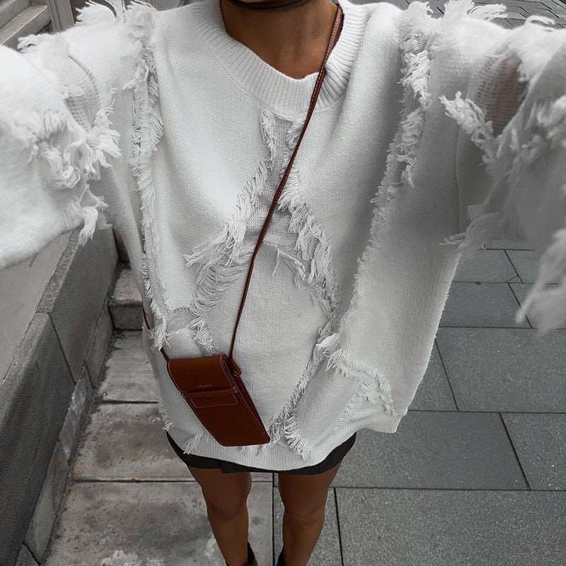 Women's Vintage Loose Lazy Style Knitted Tassel Blouses