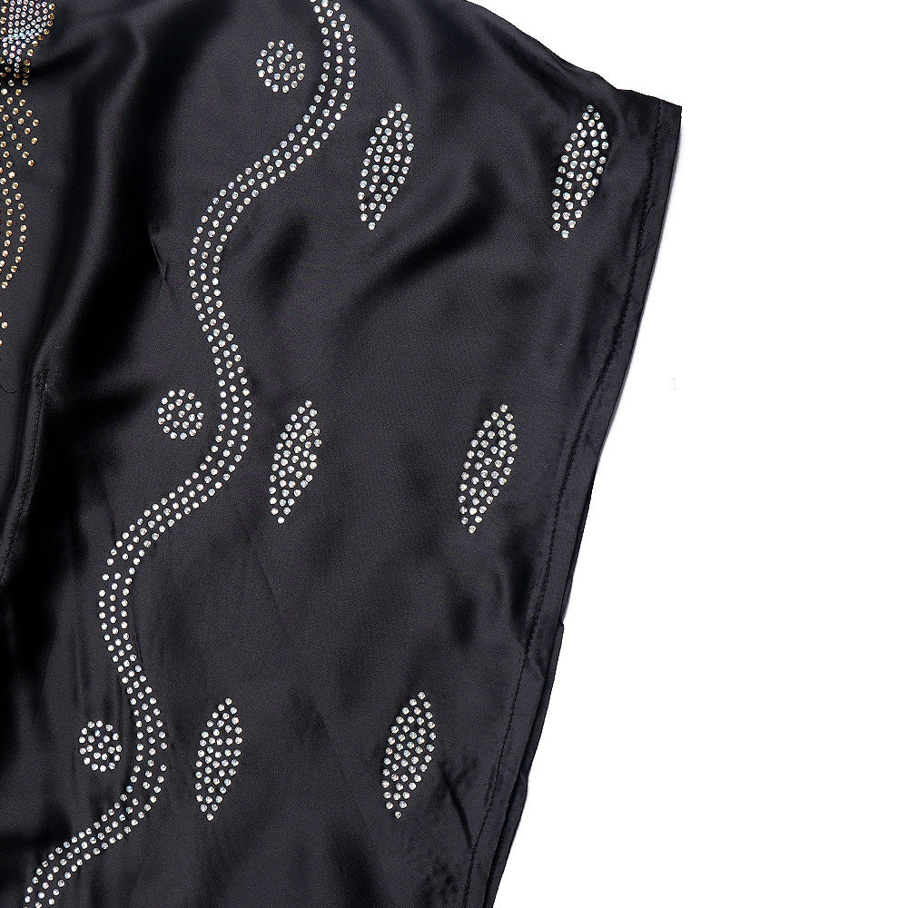 Women's African Wear Dress Rhinestone Silk Satin Batwing Sleeve Long Dresses