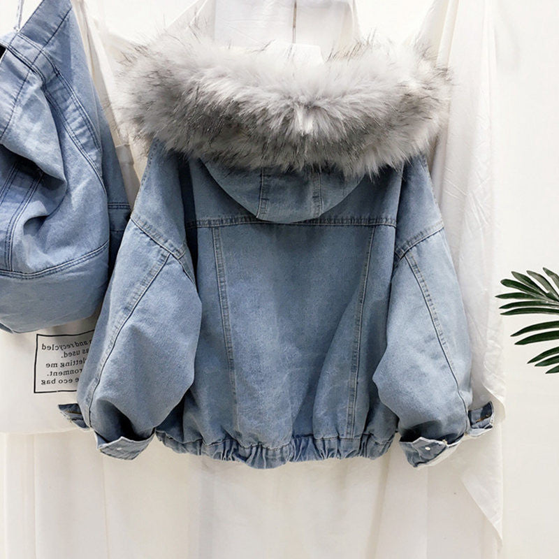 Women's Denim For Winter Hooded Thickened Fleece Coats