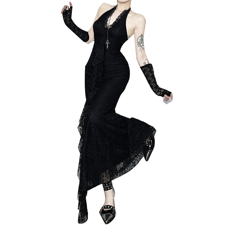 Women's Style Vintage Court Lace Dress High Waist Dresses