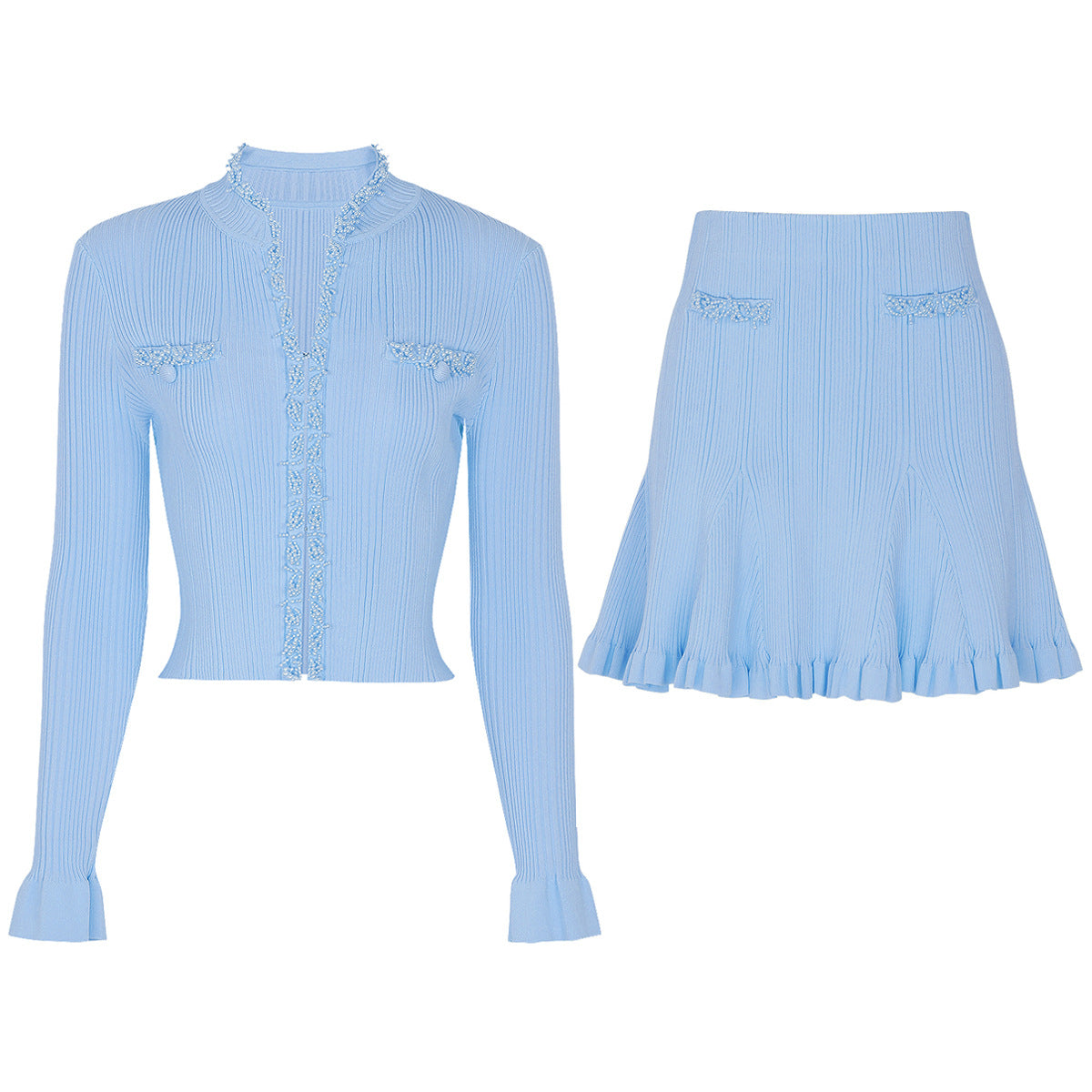 Women's High Quality Fashion Beaded Knitted Suits