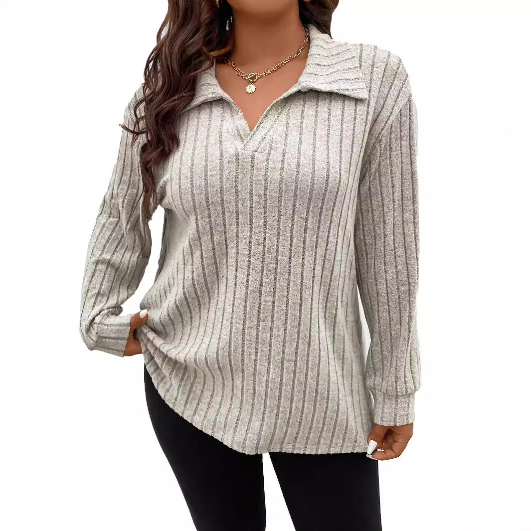 Women's Color Clothes V-shaped Lapel Long Sleeve Blouses