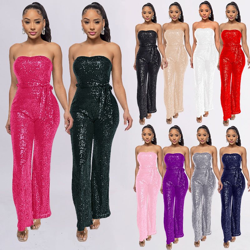 Women's Tube Sequined Sleeveless Hot Sling Jumpsuits