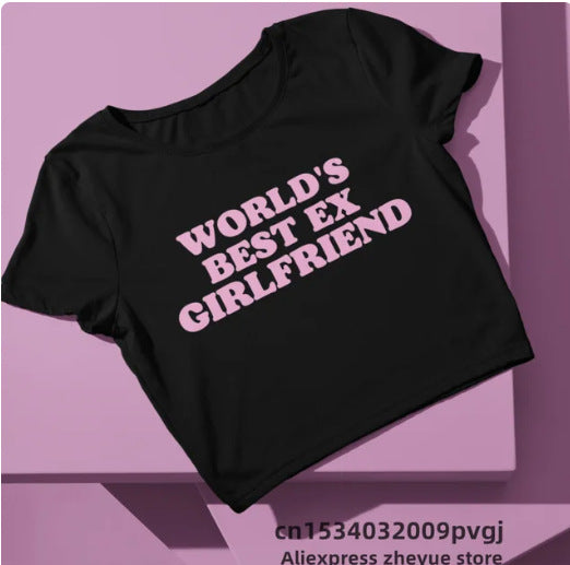 Women's Style Trendy Tight Letter Printed T-shirt Blouses