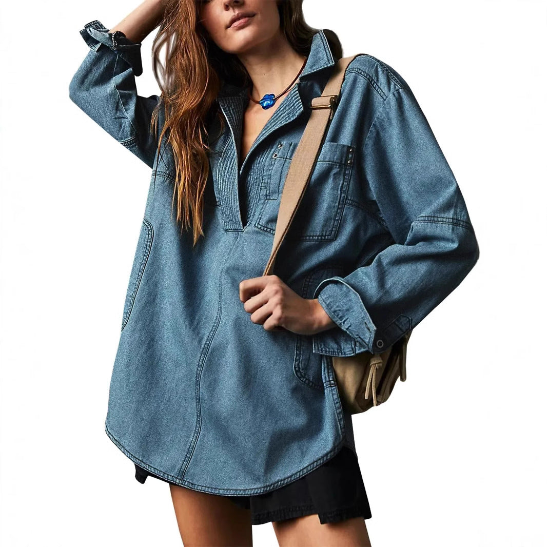 Women's Lapel Fashionable Casual Figure Flattering Denim Jackets