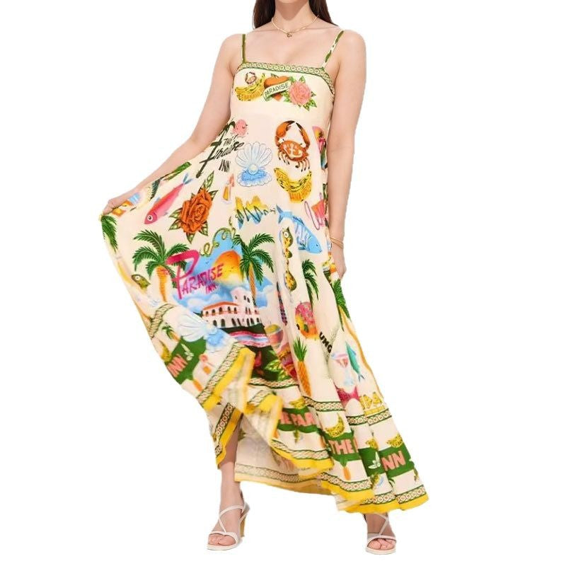 Women's Large Swing Dress Iti Printing Sleeveless Dresses