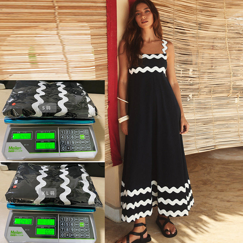 Women's Stylish Suspender Dress Printed Long Dresses