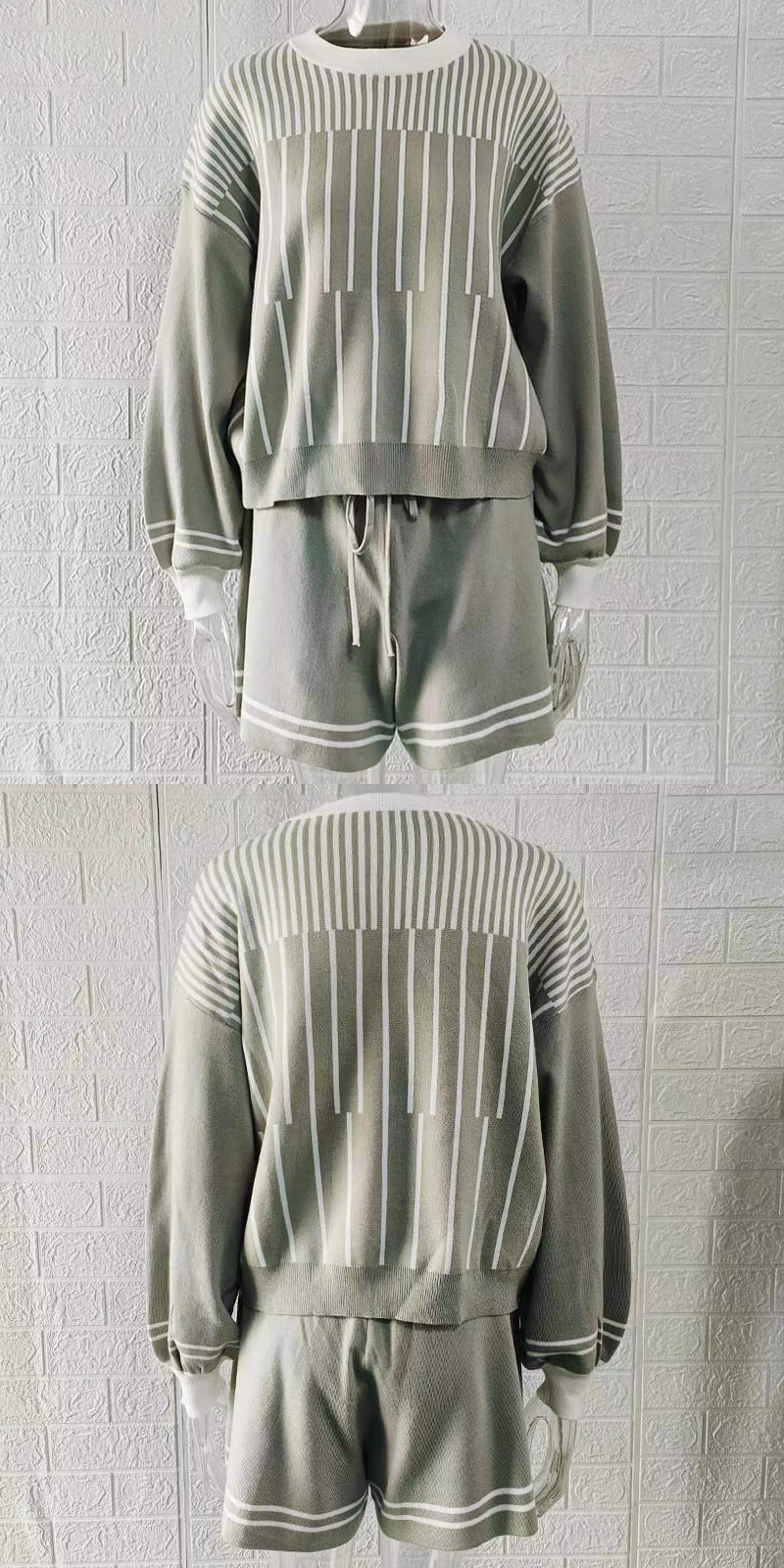 Women's Mixed Color Stripe Long Sleeve Two-piece Sweaters