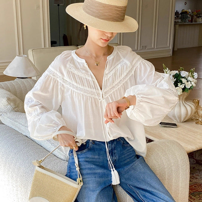 Women's Autumn Vacation Style Long-sleeved French Design Blouses