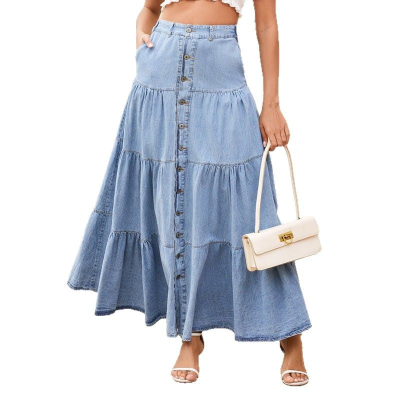 Women's A- Line Denim Summer Bohemian Layered Skirts