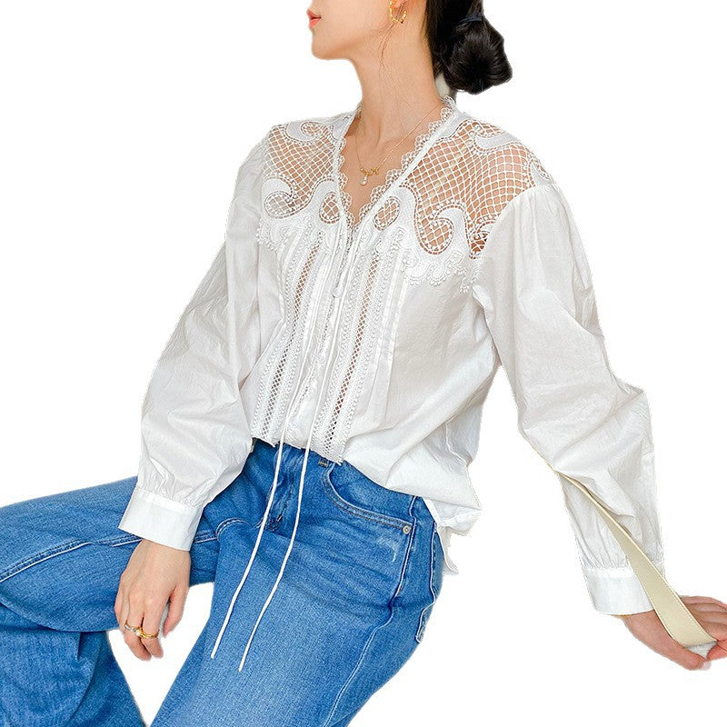 Women's Autumn White Shirt Long Sleeve French Blouses