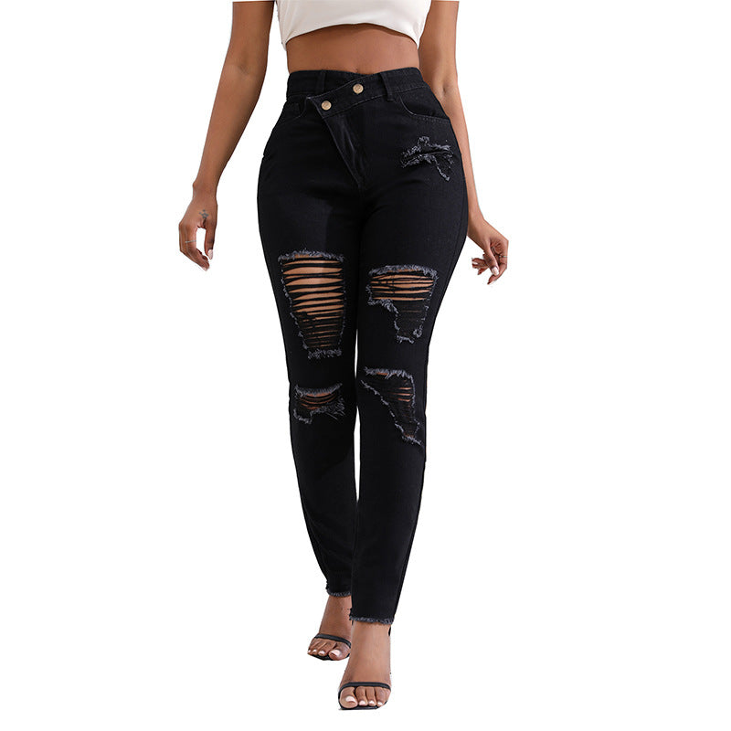 Women's Denim Autumn Ripped High Waist Slim Jeans
