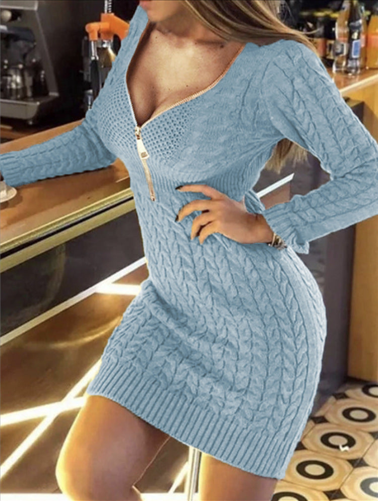 Slouchy Mid-length Half Zipper Slimming Dress Knitwear