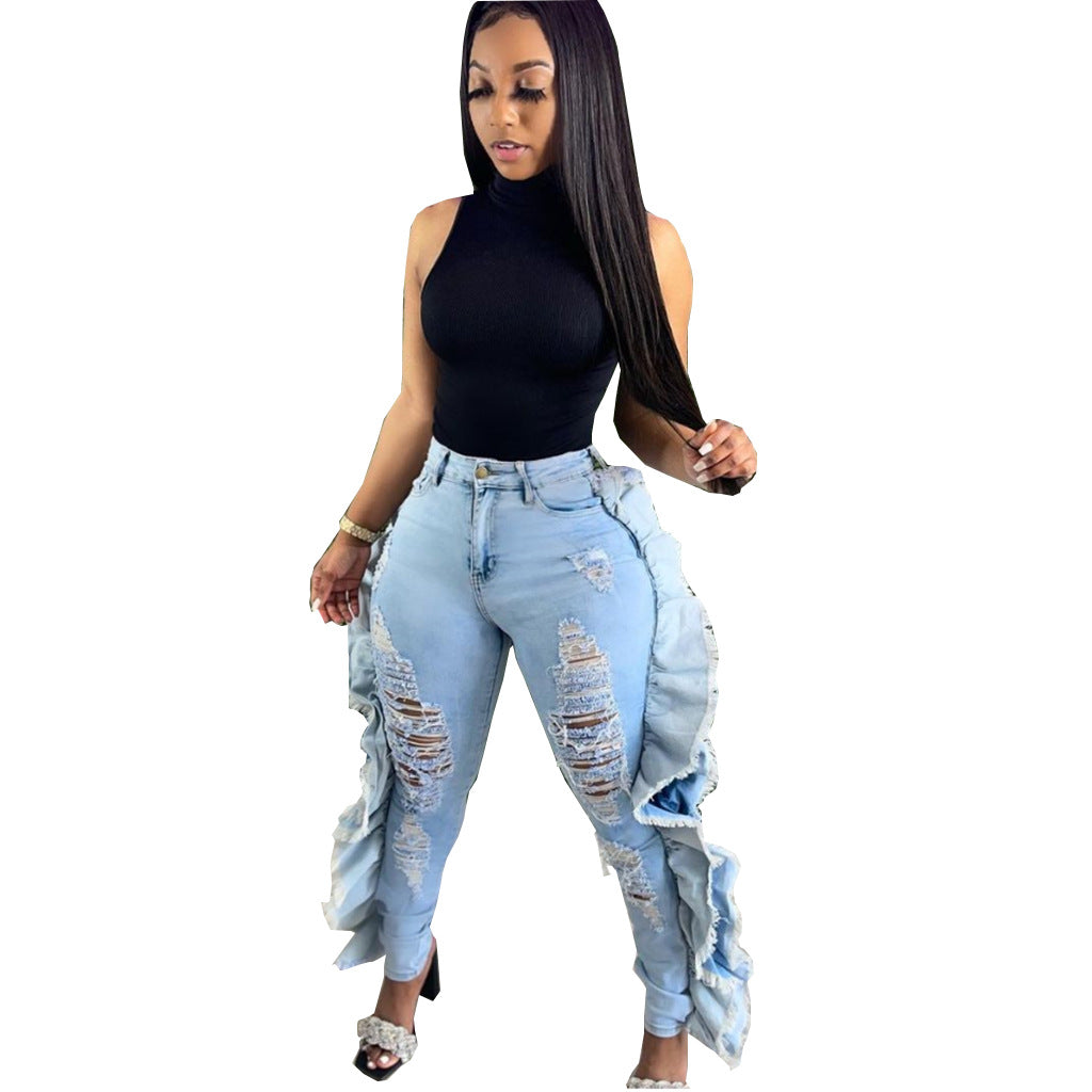 Fashion Sexy Personalized Ripped Washed Slim Stretch Pants