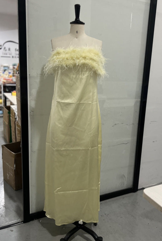 Women's Summer Elegant Feather Stitching Tube Dress Dresses