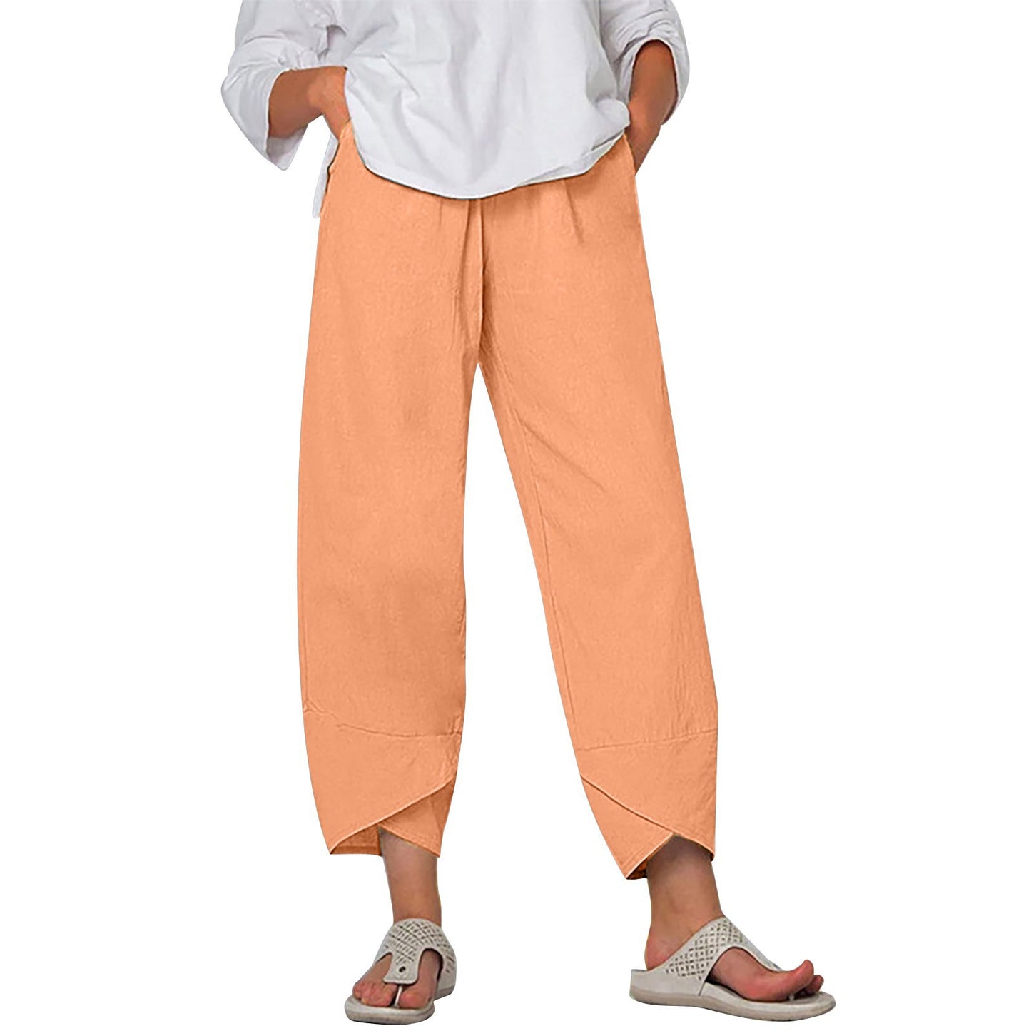 Women's Solid Color Simple Stitching Pocket Loose Pants